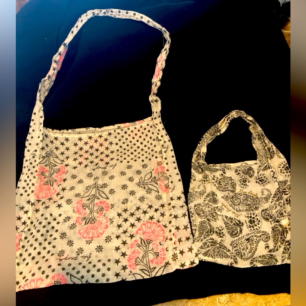 2-FREE PEOPLE Med Floral & Star Bag 16”wide by 15 1/4”.Long101/4”wide by 10”long